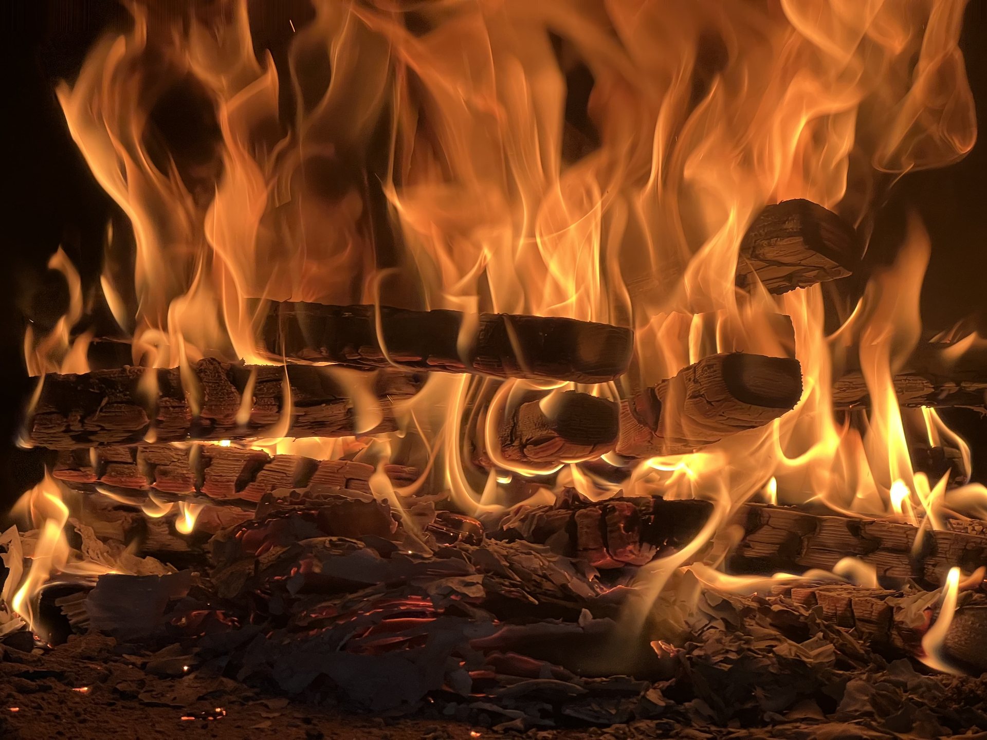 The fire in the wood-fired oven